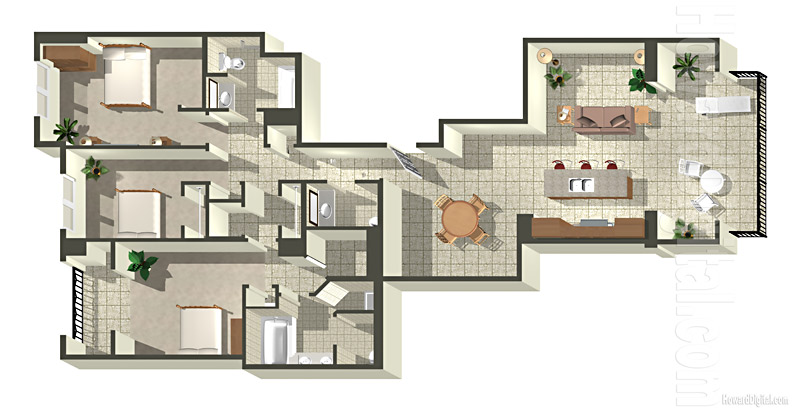 Home Rendering Beach Villas Floor Plan 1 series